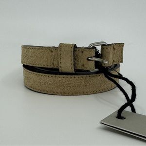 DAMIR DOMA SILENT Skinny Beige Distressed Leather Belt Clincher Silver Buckle
